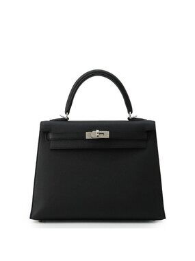 Hermes Handbag Kelly 25 Sellier Black Silver Epsom 2-Way Bag